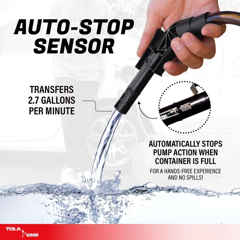 TERA PUMP 2PK of TERA PUMP 5th Gen TRFA01 Fuel Transfer Pump with Auto-Stop for Overfill Protection (2.7 GPM) Includes a Universal Threaded Adapter, Long Hose, Nozzle Clip for E15, E85, Gas, Diesel & More - Image 3